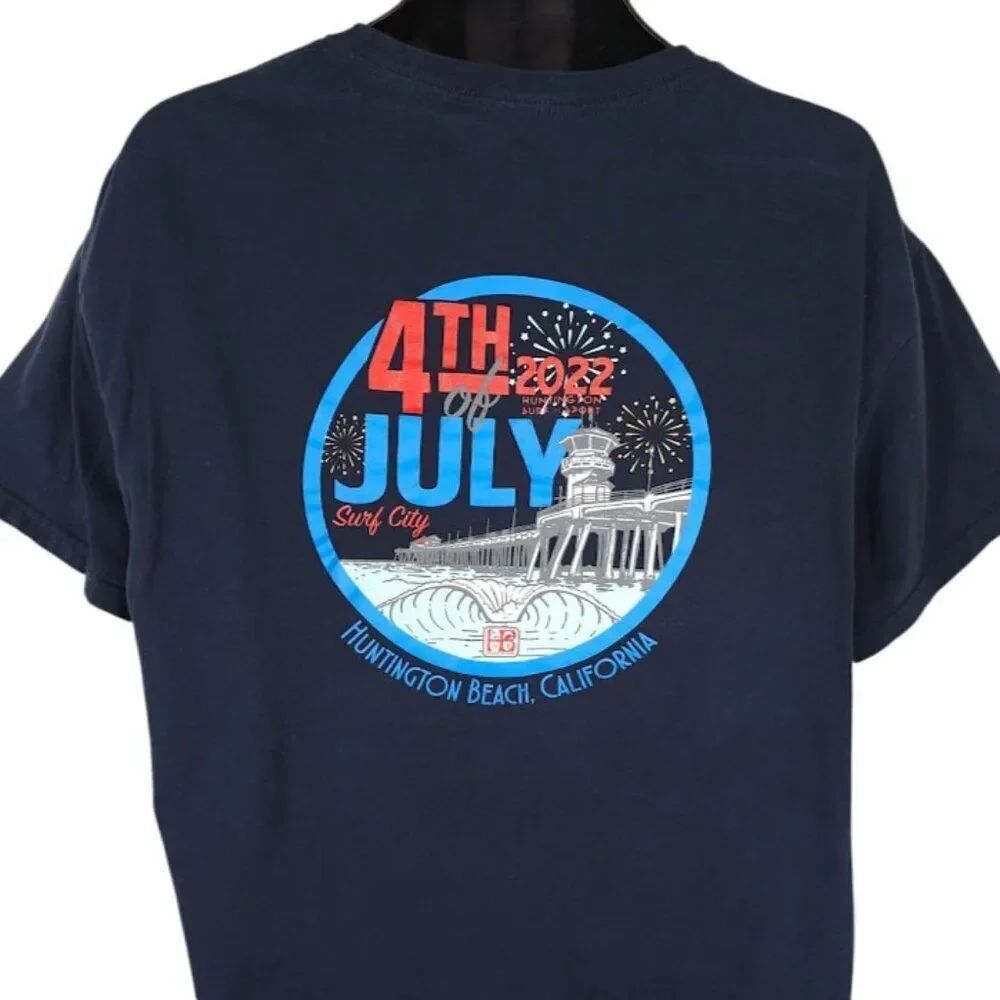 Huntington Surf & Sport T Shirt Mens Size XL Blue Surf Shop 2022 4th Of July